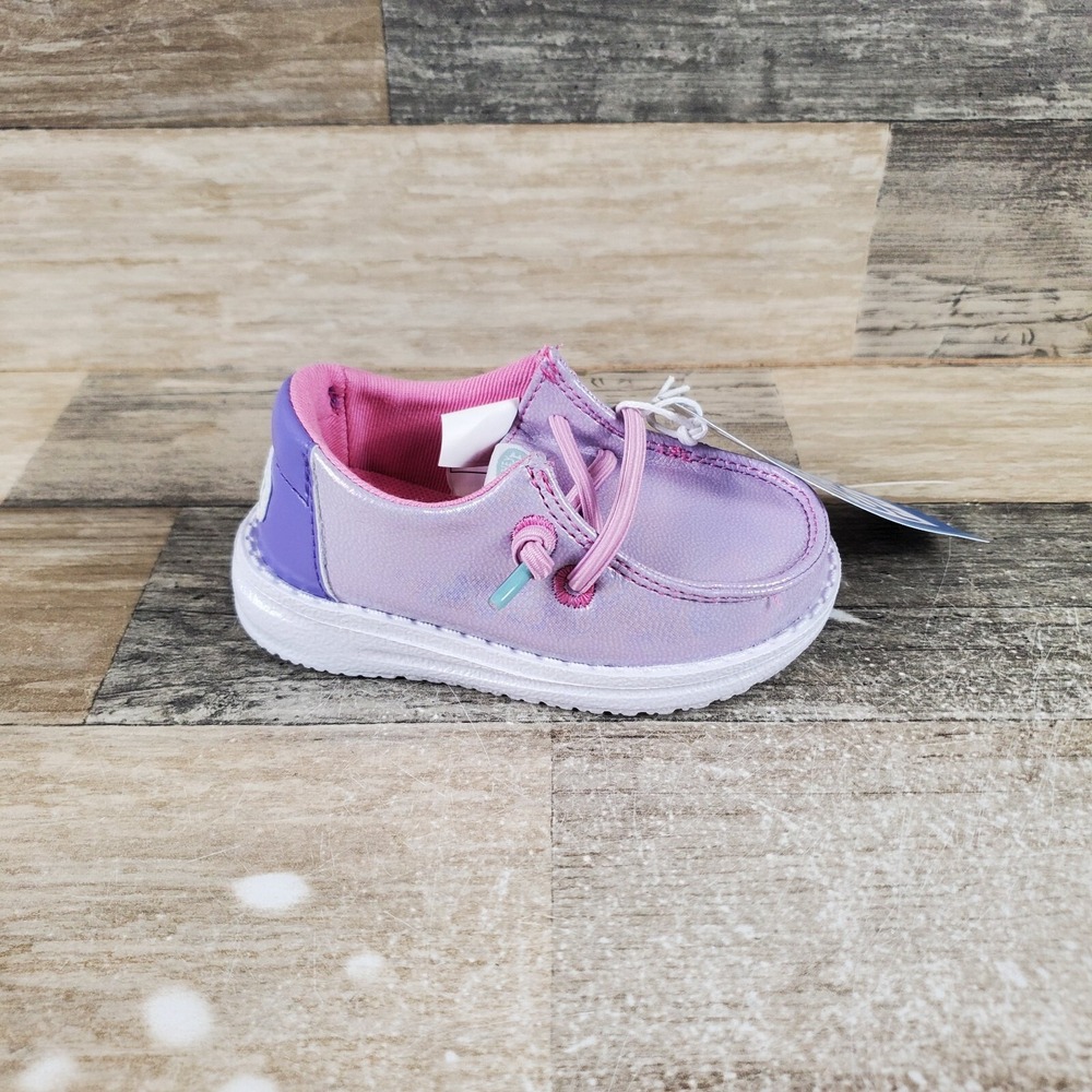 Hey Dude Wally Iridescent Sparkle Kids Shoes Sz 5 Purple Lace-Up Sneakers